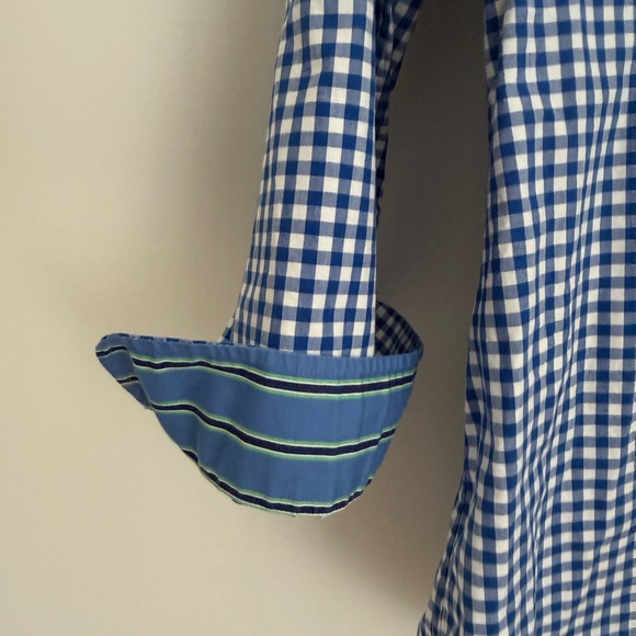 Ralph Lauren Blue & White Gingham 3/4 Sleeve Button-Down Shirt - Picture 4 of 8